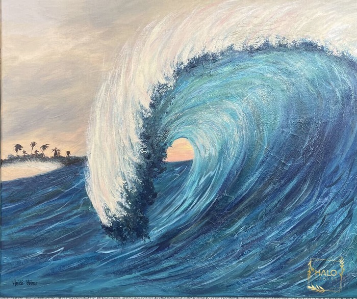 Mẫu tranh sơn dầu sóng biển cuộn trào
