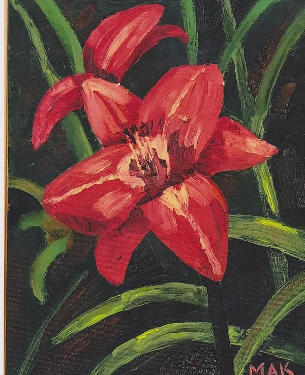 Mẫu tranh sơn dầu hoa ly đỏ