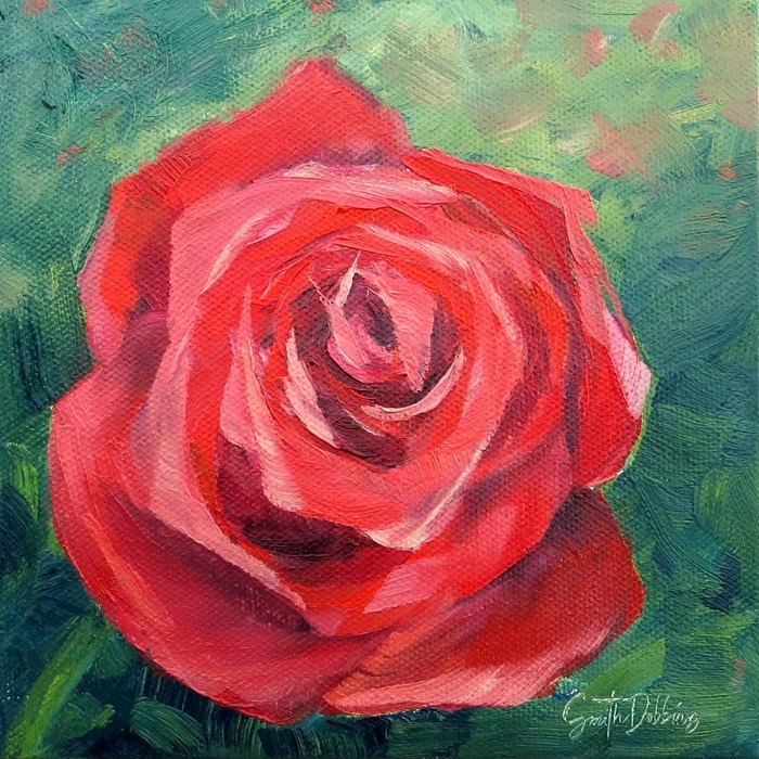Mẫu tranh sơn dầu vẽ hoa hồng đỏ