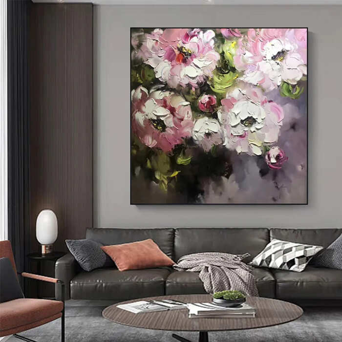 Mẫu tranh sơn dầu hoa hồng cỡ lớn treo phòng khách