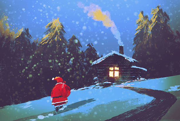 Mẫu tranh ông già Noel trên con đường tuyết