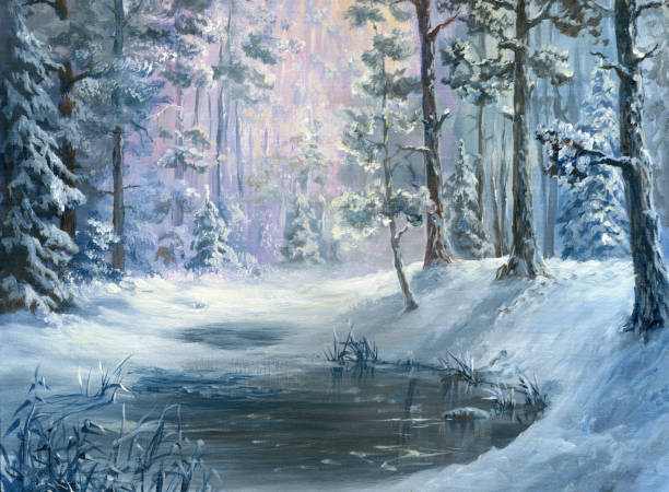 Mẫu tranh sơn dầu phong cảnh mùa đông