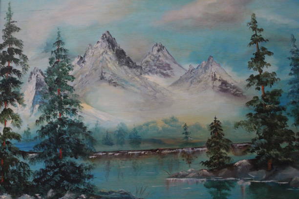 Mẫu tranh "Núi tuyết và hồ nước mùa đông"