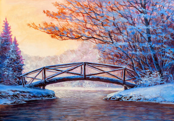 Mẫu tranh sơn dầu "Cảnh dòng suối ngày cuối đông"