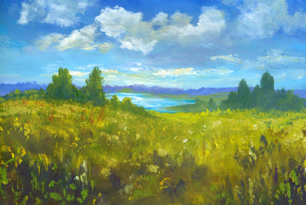 Tranh sơn dầu "Đường ra hồ" mùa hè