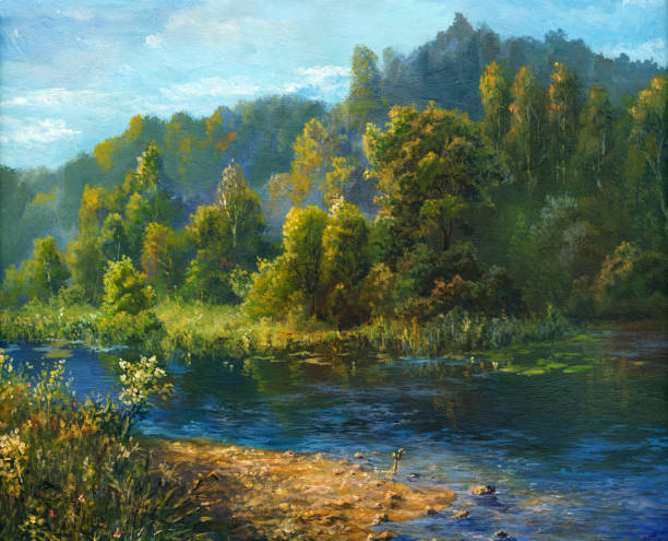 Tranh sơn dầu "Sông bên rừng"