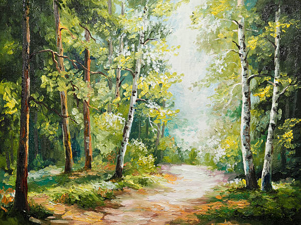 Tranh sơn dầu "Con đường ven rừng" mùa hè