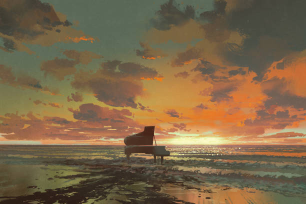 Tranh sơn dầu "Piano bên bờ biển"
