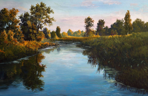 Tranh sơn dầu "Sông bên cánh đồng"