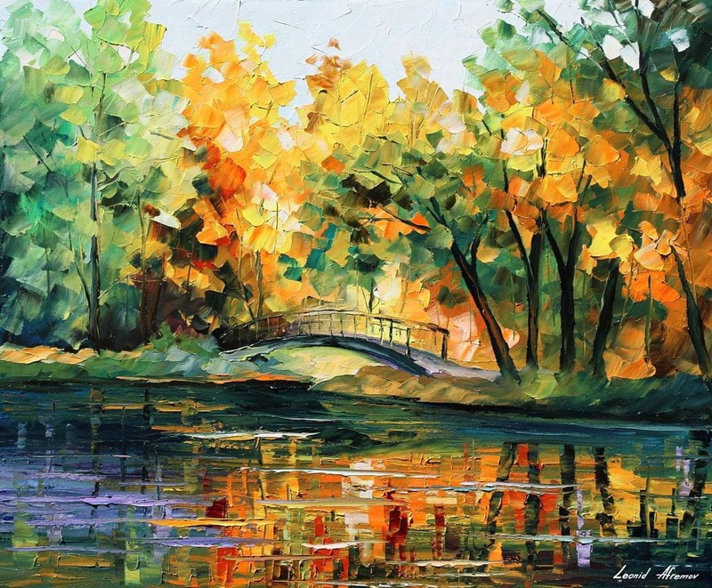 Mẫu tranh sơn dầu "Phong cảnh hồ nước ngày xuân"