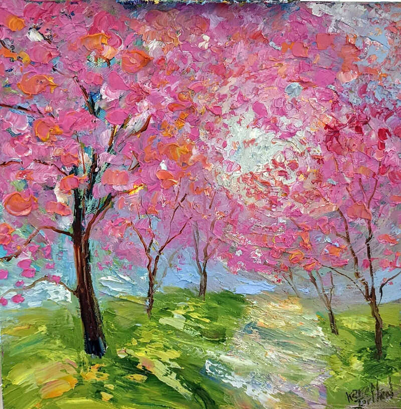 Mẫu tranh sơn dầu phong cảnh mùa xuân