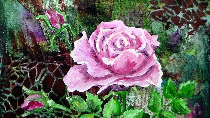 Mẫu tranh vẽ hoa hồng tím