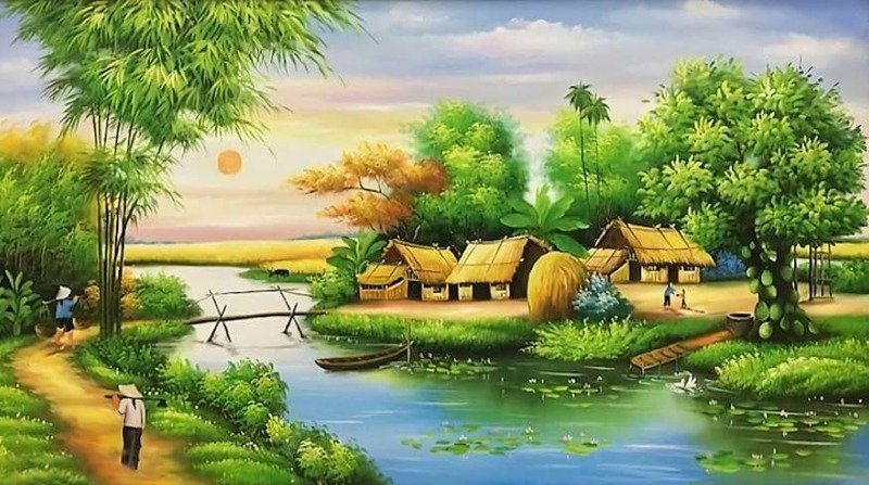 Mẫu tranh làng quê Nam Bộ