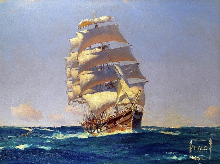 Tranh sơn dầu về con thuyền vượt đại dương