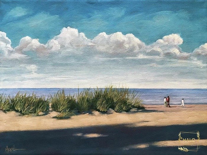 Mẫu tranh sơn dầu phong cảnh bãi biển êm đềm