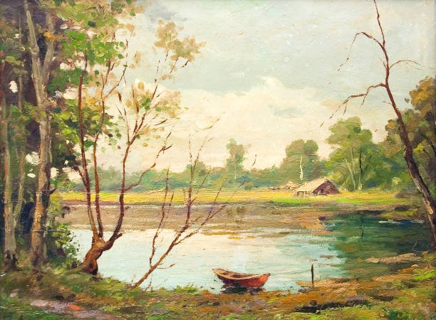 Tranh sơn dầu "Sông bên làng"